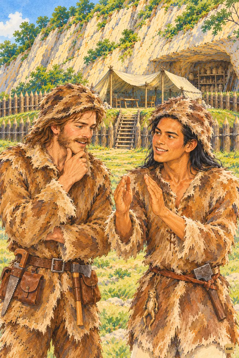 Friday holds his hands side by side for two canoes; Crusoe feels the first hope of escape
