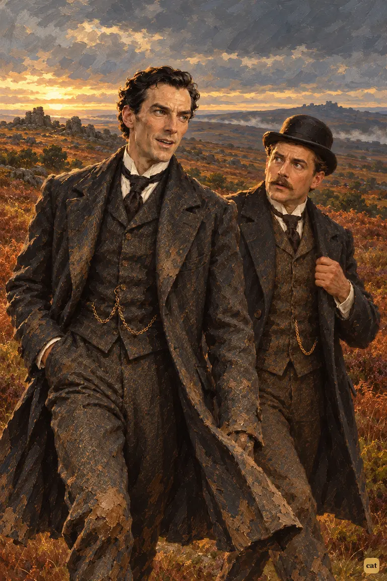 On the moor, Holmes announces the night train to London as a thunderstruck Watson halts