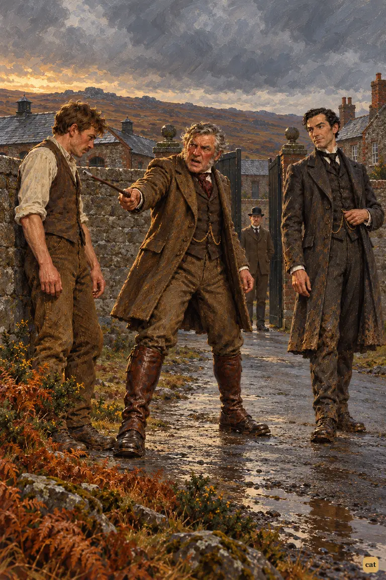At the Mapleton gates, the furious trainer bursts out and bullies his groom