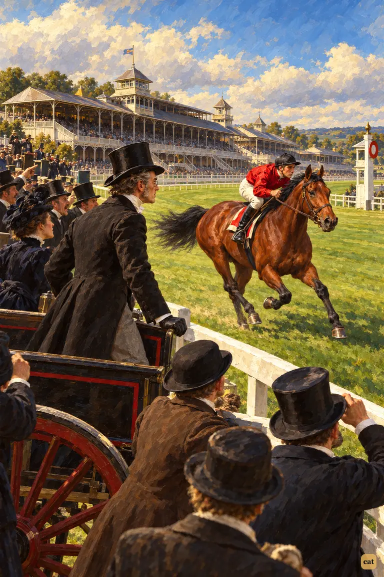 A bay colt in black and red canters past Colonel Ross, who does not recognise him