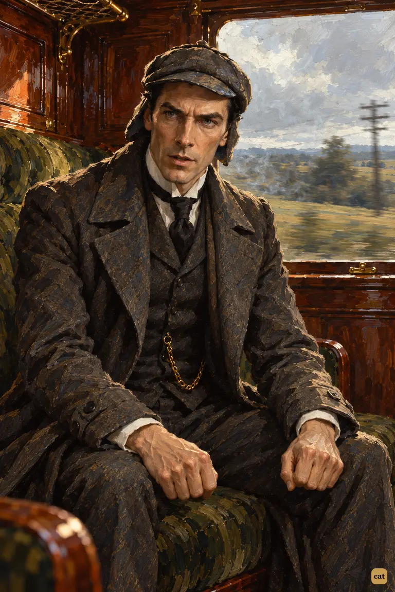 Grave on the train, Holmes tells Watson of the trainer's death on the moor