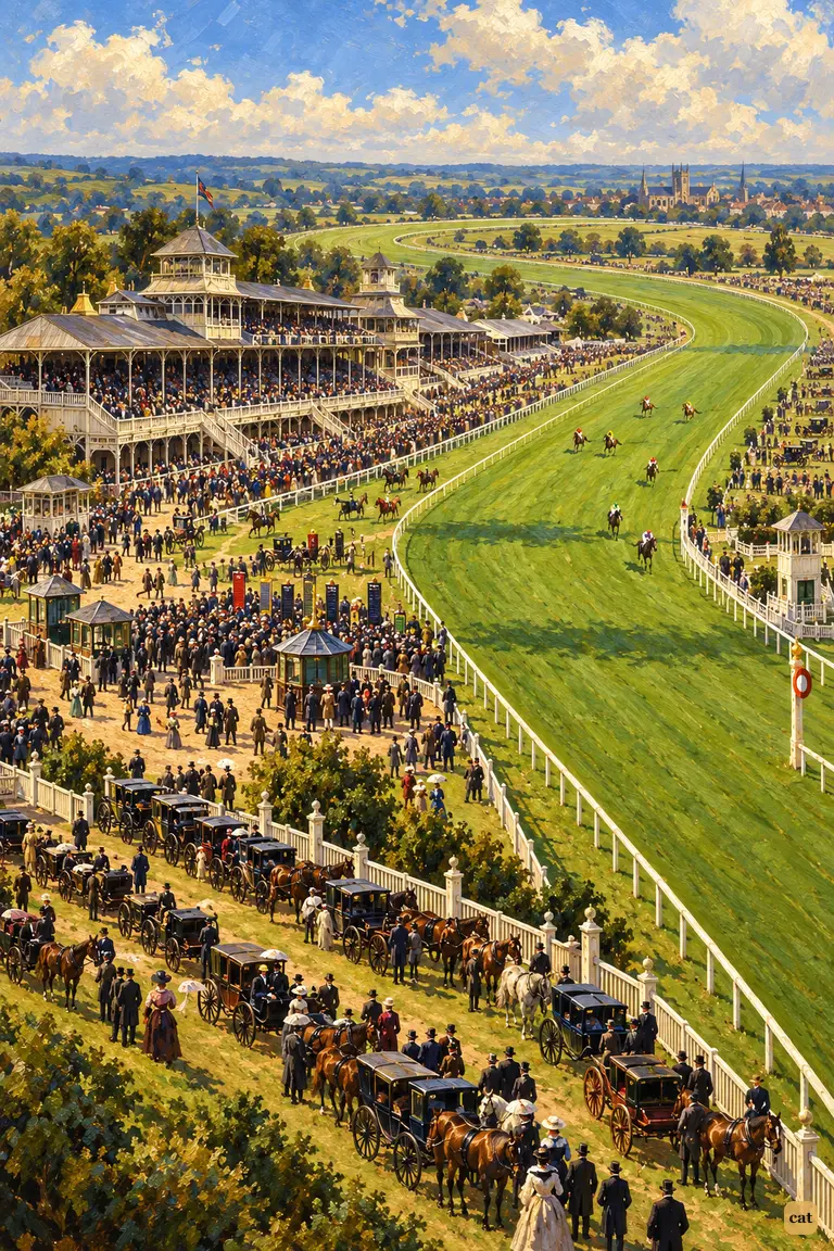 Winchester racecourse from above on Wessex Cup day, with a packed grand stand
