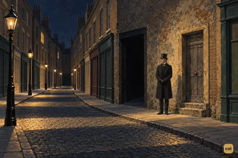 On a still, frosty night after ten, Mr. Utterson stands small and motionless by the blistered door.