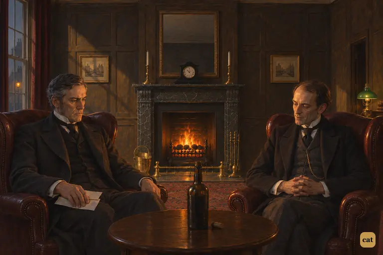 Utterson and his clerk Guest sit on either side of the fire after comparing the two handwritings.