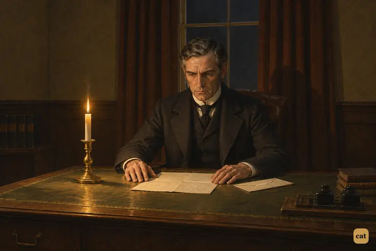 Alone late on Sunday night, Mr. Utterson studies Dr. Jekyll's will by a single candle