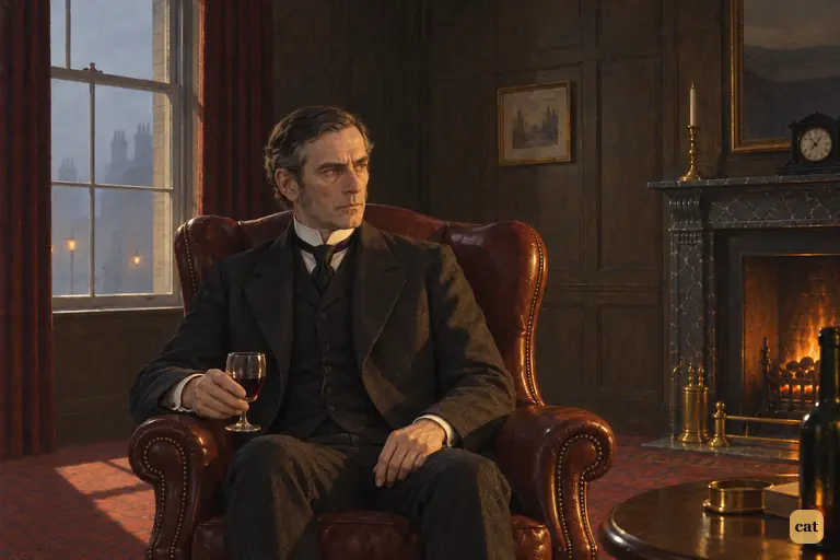 By his fire, Utterson watches Guest bend over the murderer's letter in lamplight