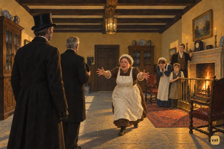Utterson finds Jekyll's household packed round the hall fire like frightened sheep