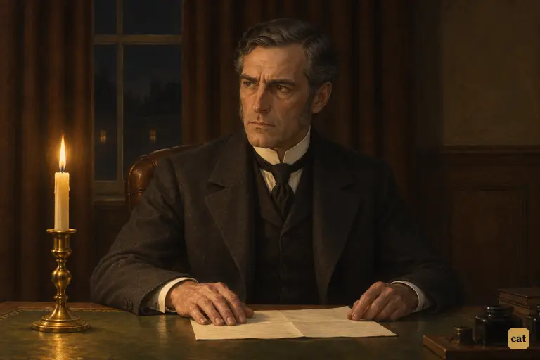 Alone by candlelight, Utterson sits with his hand on Jekyll's letter and stares into the dark.