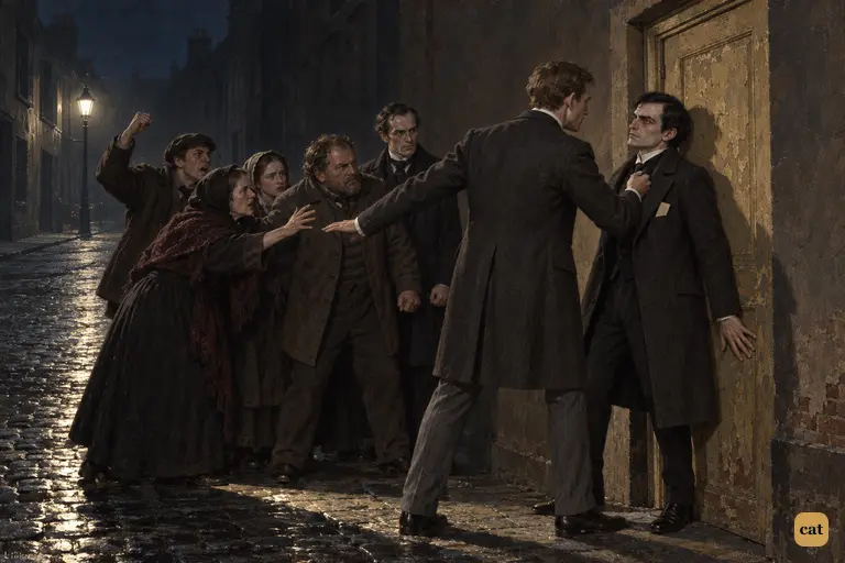 At three on a winter morning, Hyde stands with his back against the laboratory door