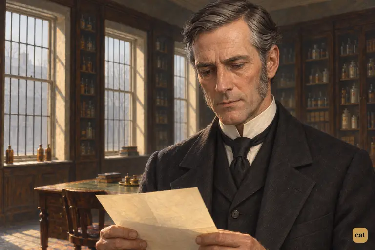 Mr Utterson lowers the letter signed Edward Hyde, his suspicion easing to relief