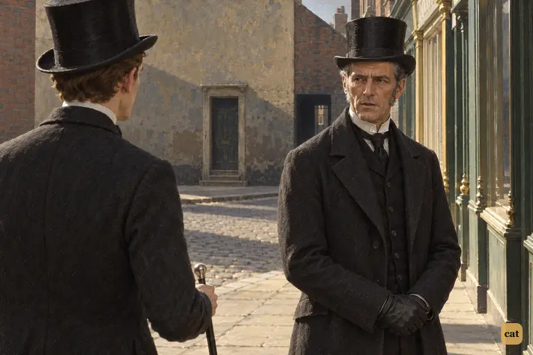 Mr. Utterson's grave face tightens slightly as Enfield speaks of a very odd story
