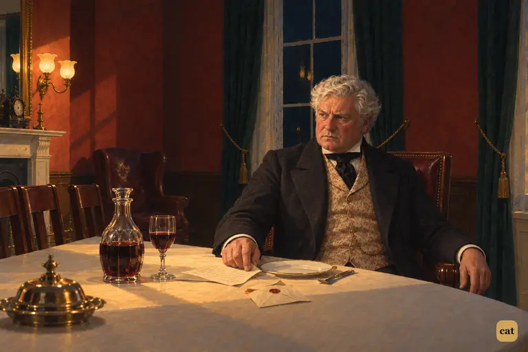 Dr Lanyon presses the letter flat on the tablecloth and frowns down the table at the door