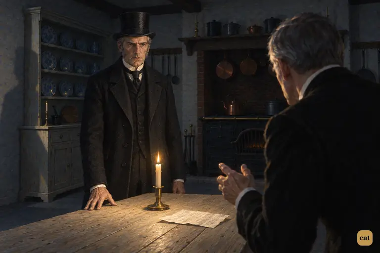 Utterson straightens by the candle and declares it his duty to break in the cabinet door