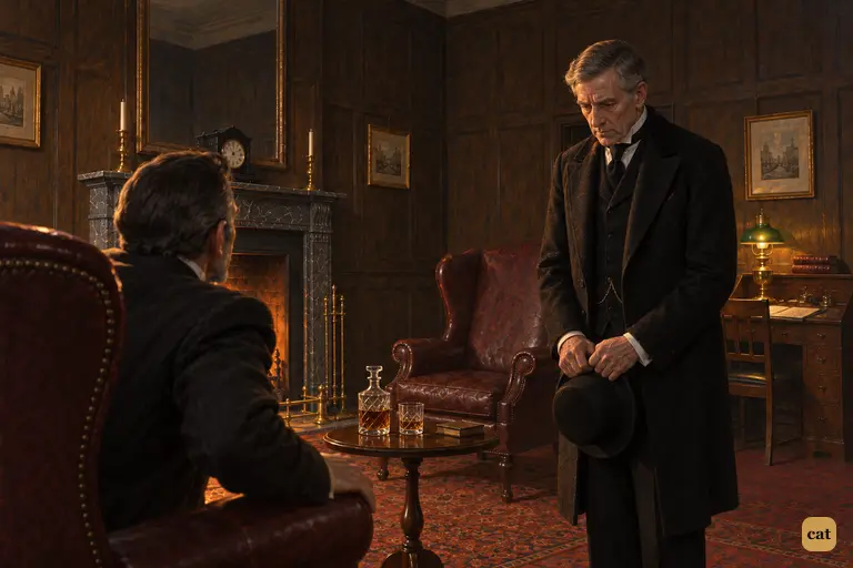 White-faced, sweating Poole stands by Utterson's fire and tells him something is wrong