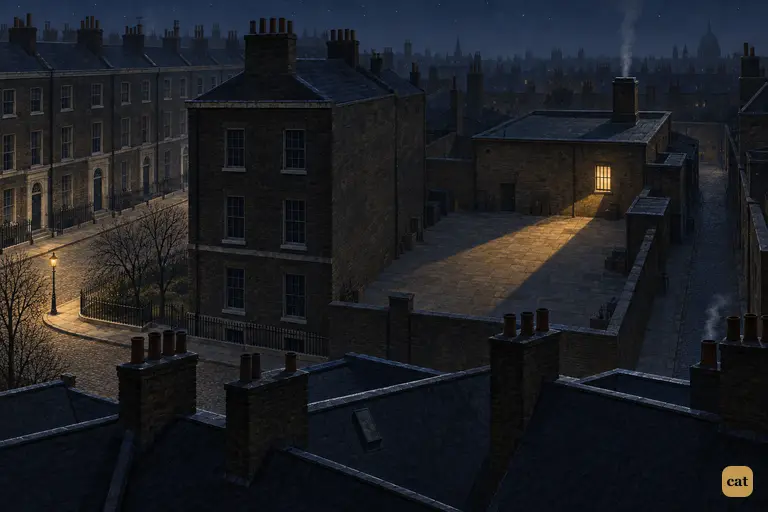 Seen from high above in the small hours, the respectable house on the sleeping square is dark.