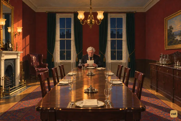 Lanyon sits alone at his long gaslit table, bent over Jekyll's registered letter