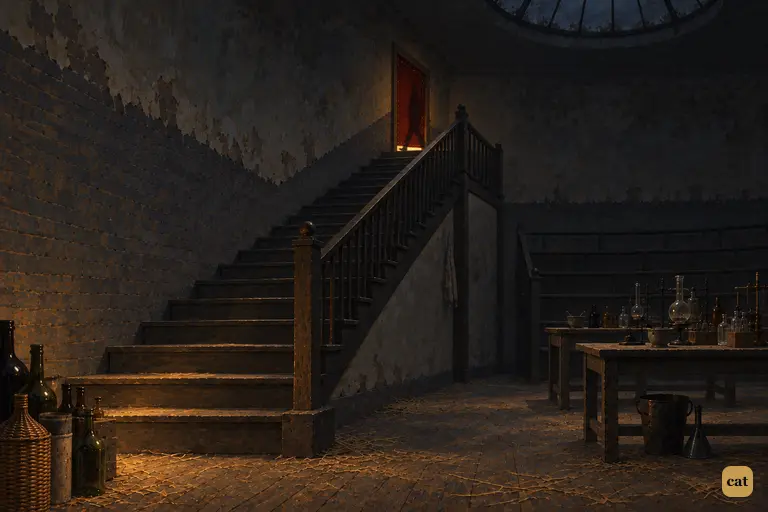 The stair is black and empty.