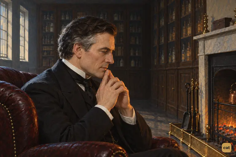 Restored to his own shape, Henry Jekyll sits by the dying fire as cold dawn comes in