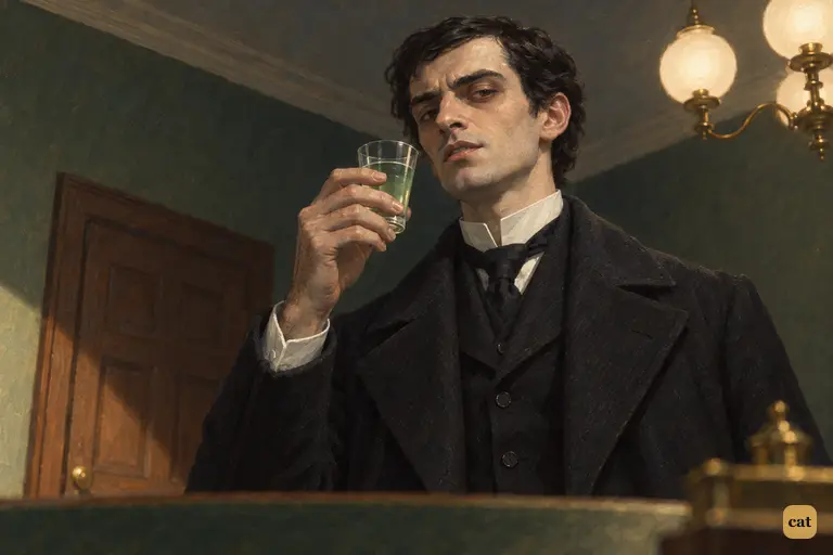 Just before he drinks, the small visitor raises the green draught like a toast.