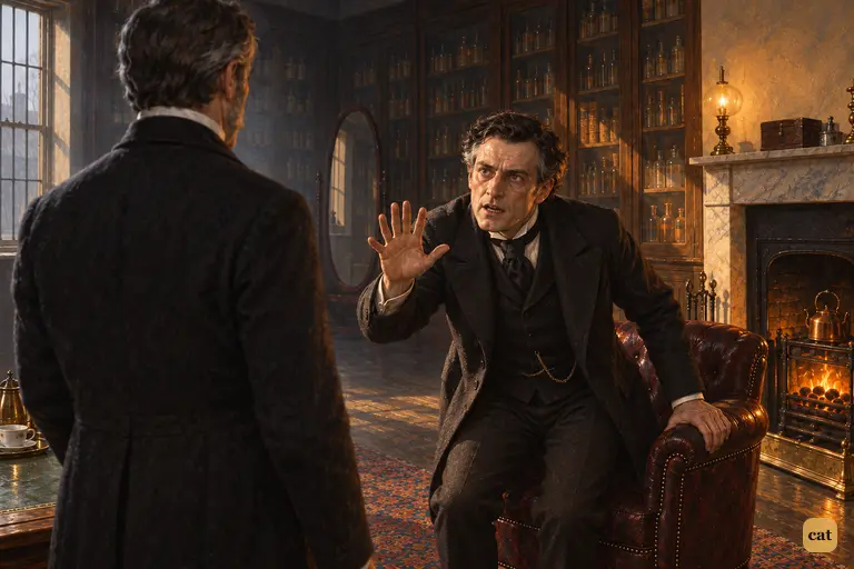 Dr. Jekyll half rises from his chair and swears he is done with Hyde