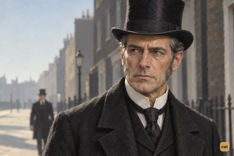 On a Sunday walk, unsmiling Mr. Utterson glances at his companion with warmth in his eyes