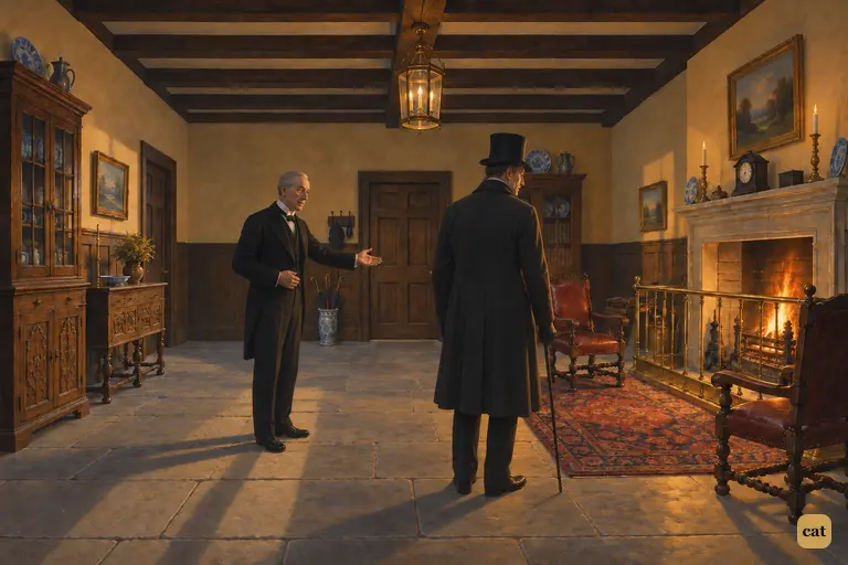 Poole shows Utterson in from the frosty street to Dr Jekyll's low, flagged hall.