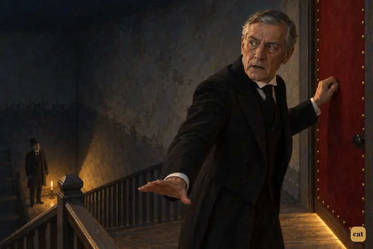 Poole knocks on the red baize door and calls his master, signalling Utterson to listen