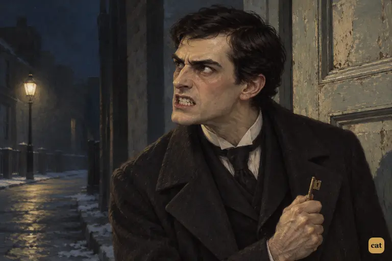 Hyde's cold composure breaks when he hears Jekyll's name.