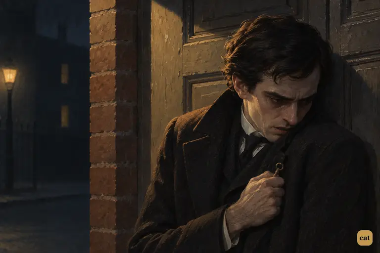 Hyde flinches from the lawyer's touch at the old door.
