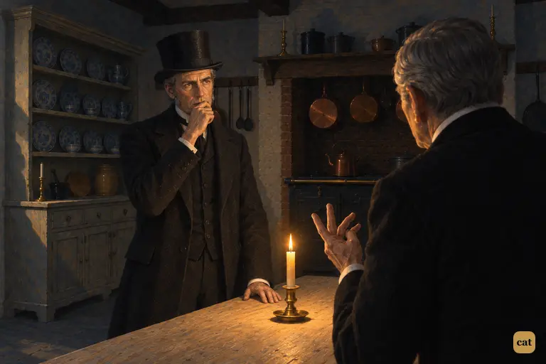 Utterson bites his finger as Poole counts off a week of orders and trips to every chemist