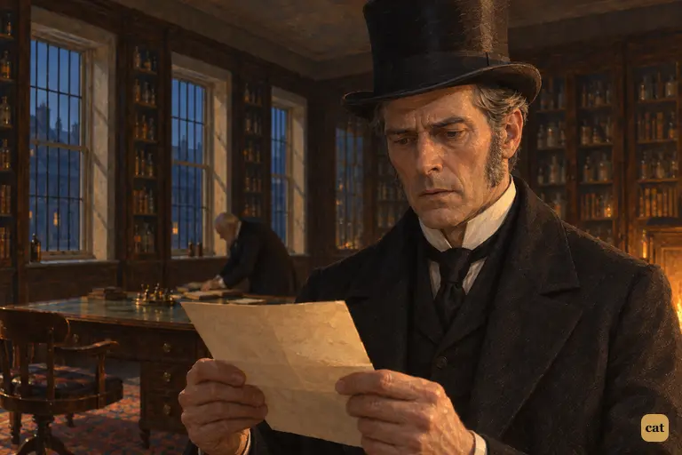 By lamplight in the wrecked cabinet, Utterson reads his friend's last short note.