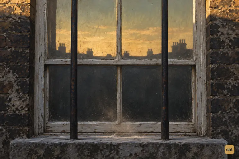 The middle cabinet window has been slammed shut.