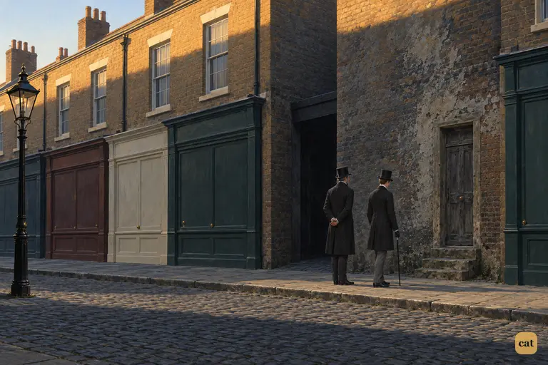 On a quiet Sunday, Utterson and Enfield stop again before the blistered, bell-less door