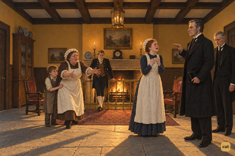 In Jekyll's hall, Utterson's rebuke meets silence from servants packed round the fire