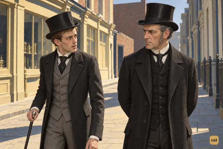 Enfield turns sharply mid-stride, caught off guard by Utterson's question about the key