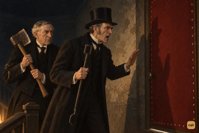 Before the shut red baize door, Utterson raises his voice and demands to see Jekyll