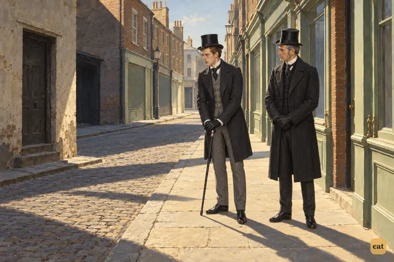 Enfield names the shabby door Black Mail House as Utterson listens gravely