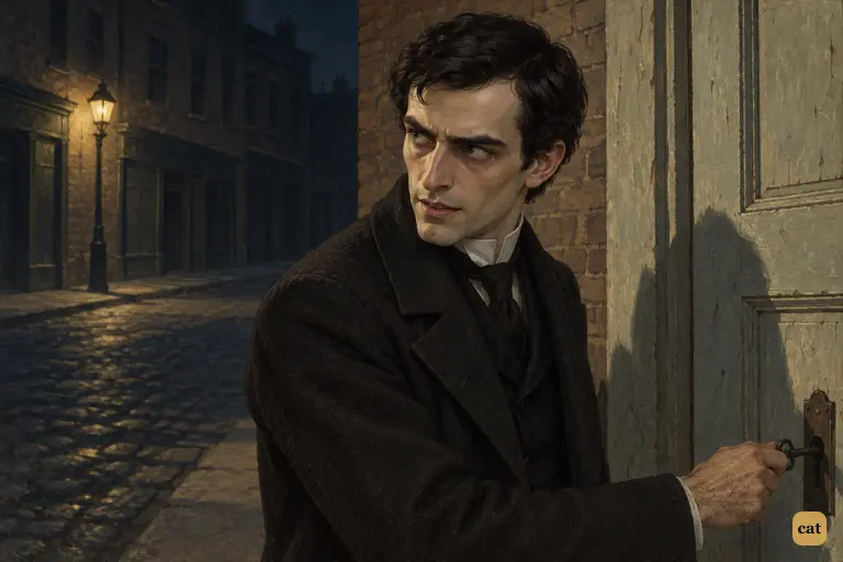 At the blistered door, Mr. Hyde smiles thinly and gives the lawyer an address in Soho