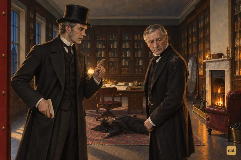 Utterson pockets Jekyll's sealed packet and raises a finger to swear Poole to silence