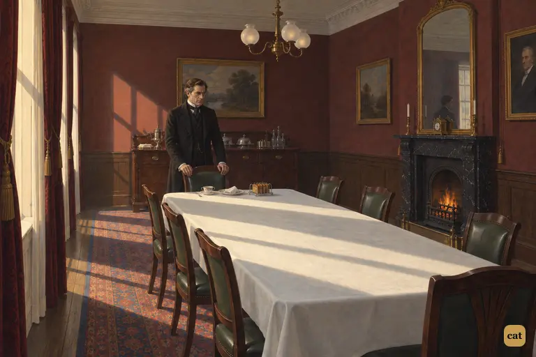 Alone at his breakfast table, Dr Jekyll grips the carver and chooses the better part