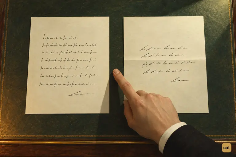 Under the green lamp, Mr. Guest compares Hyde's letter with Jekyll's dinner note