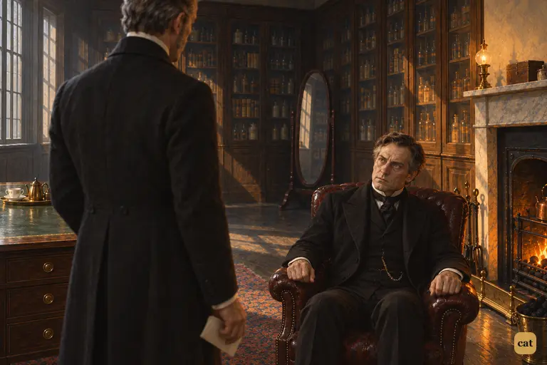 Standing by the business table, Utterson calmly announces that Hyde meant to murder his friend.