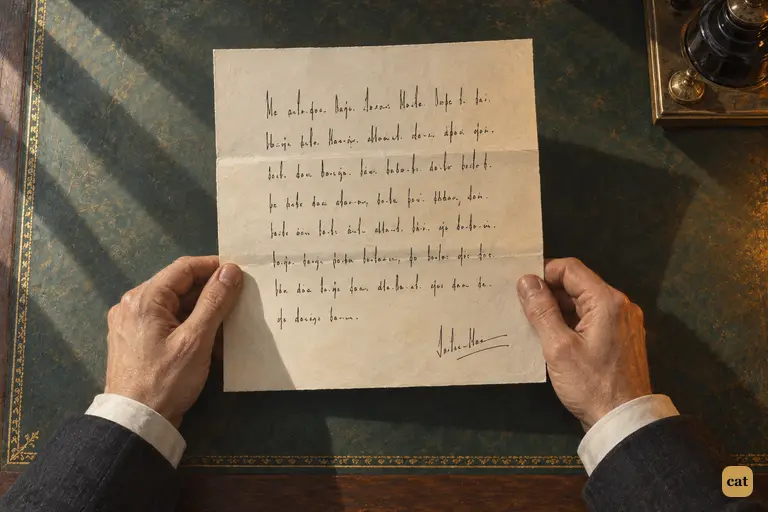 Utterson's steady hands hold Hyde's letter above the green leather of Jekyll's business table.