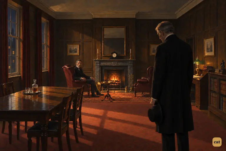 Utterson is sitting alone by his fire after dinner.