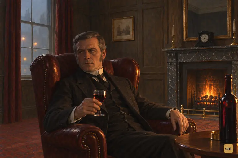Warmed by the old wine at his own fireside, Mr. Utterson leans back in his leather wing chair.