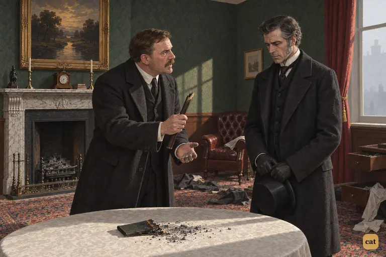 Newcomen taps the broken stick on his palm, telling Utterson he has the murderer