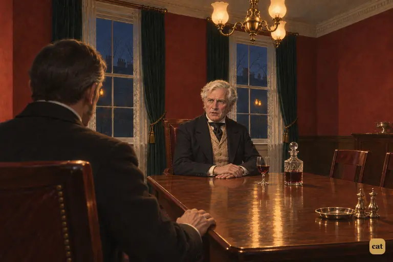 At his gaslit table, Lanyon calmly tells Utterson he has only weeks to live