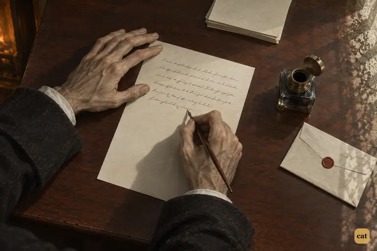 In a Portland Street hotel, Hyde's hairy hand slowly writes in Dr. Jekyll's calm script