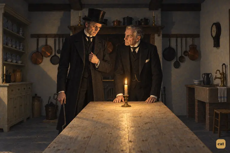 By one candle, Utterson bows his head and admits he felt the same cold dread as Poole