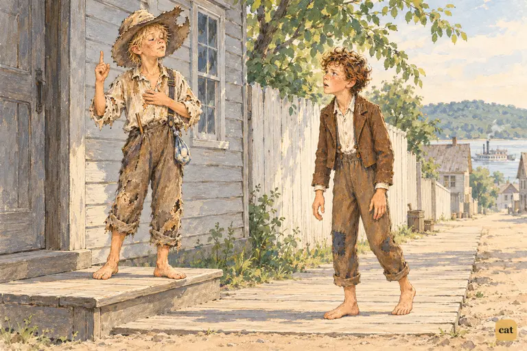 Tom, still weak from the measles, runs to Huck Finn as his last hope for a fellow sinner.